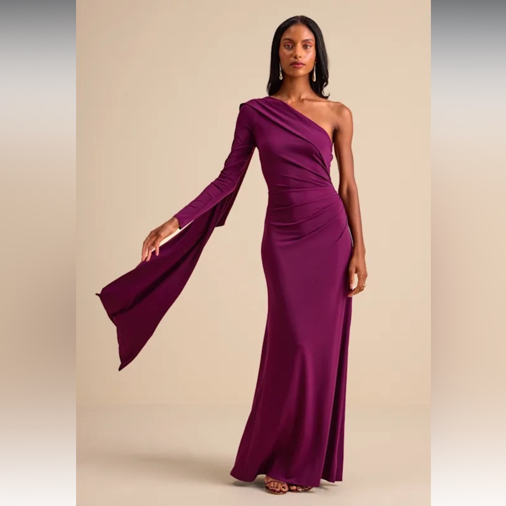 NWT- Maru Long Sleeve Purple One-Shoulder Sash Dress